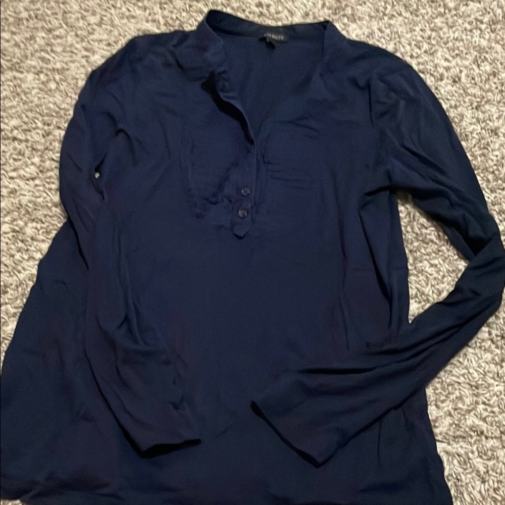 Talbots Blue Long Sleeve Polo Blouse